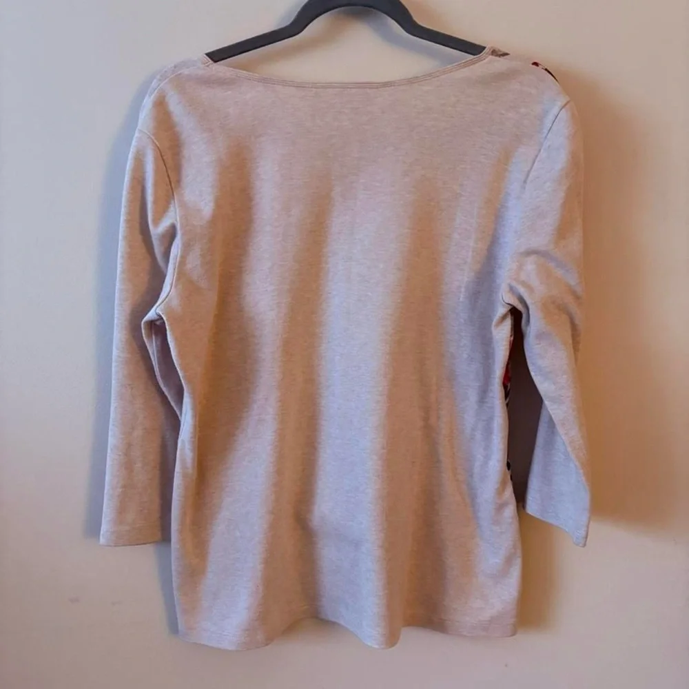Karen Scott Leopard graphic long sleeve top with rhinestones and 3/4 sleeves - Picture 6 of 6
